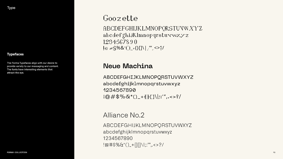 A slide presentation including certain fonts.
